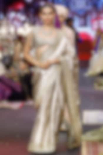 Rose Gold Banarasi Brocade Silk Bridal Saree Set by ITRH at Pernia's Pop Up Shop