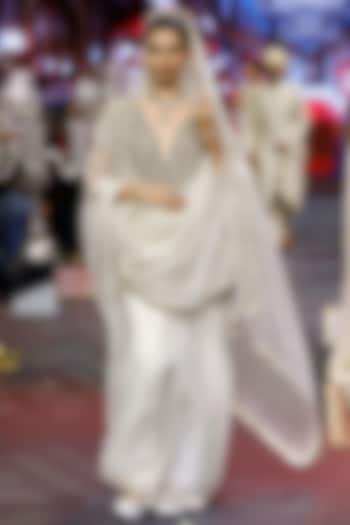 Ivory Organza Mirror Embroidered Bridal Saree Set by ITRH at Pernia's Pop Up Shop