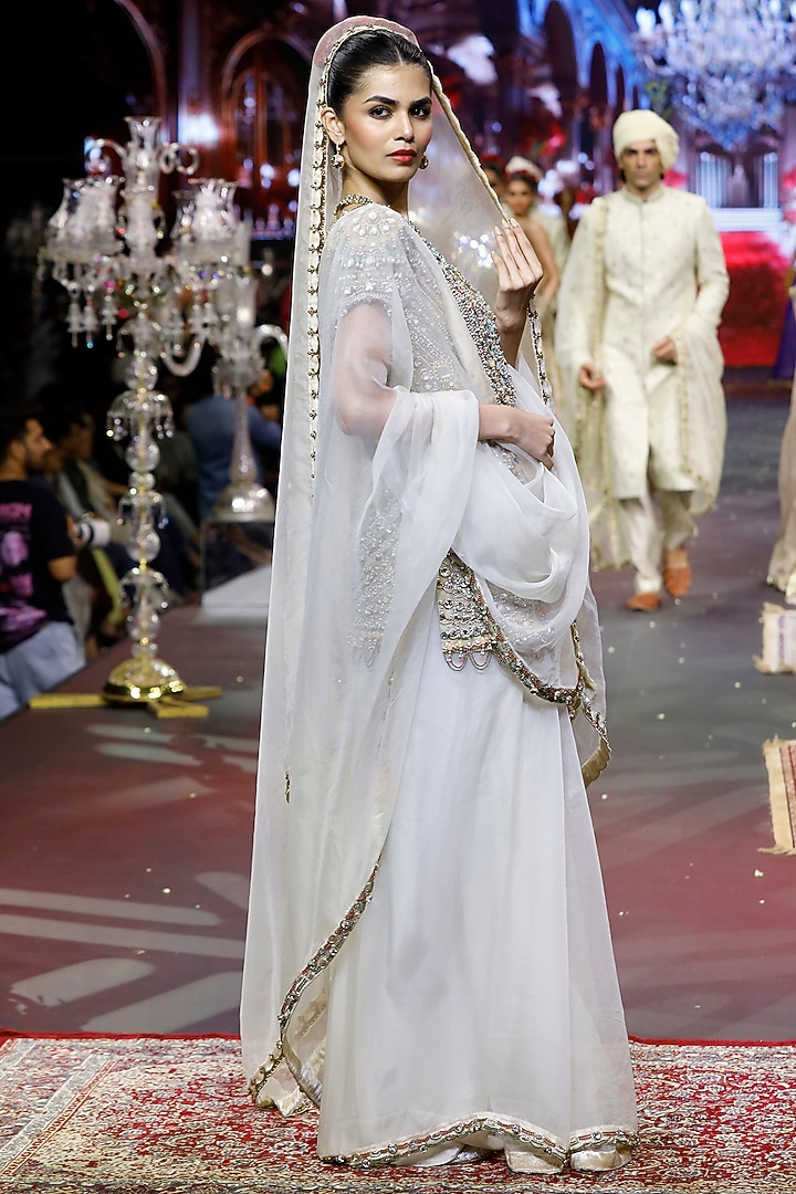 Ivory Organza Mirror Embroidered Bridal Saree Set by ITRH at Pernia's Pop Up Shop