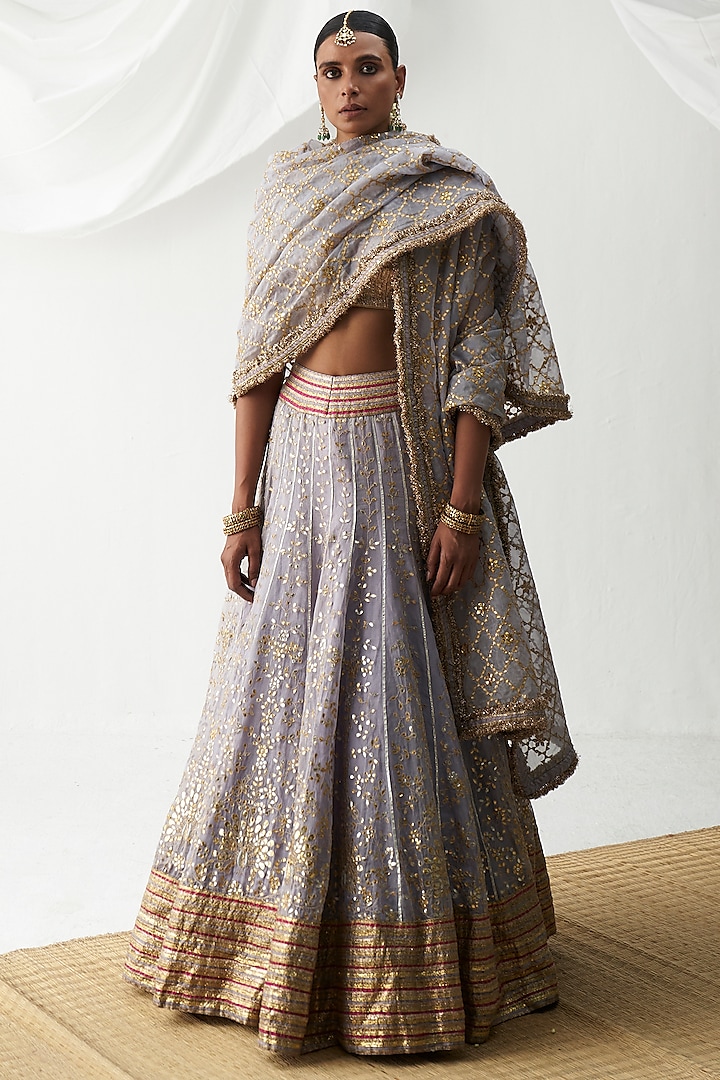 Lilac Organza Embroidered Lehenga Set by ITRH