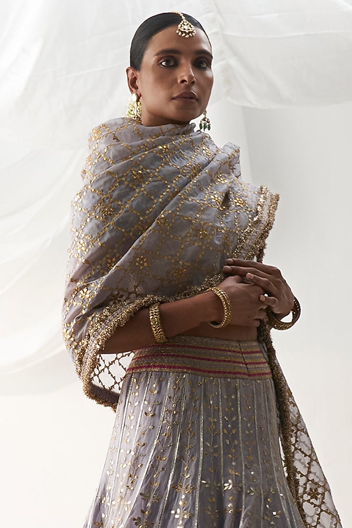 Lilac Organza Embroidered Bridal Lehenga Set by ITRH at Pernia's Pop Up Shop