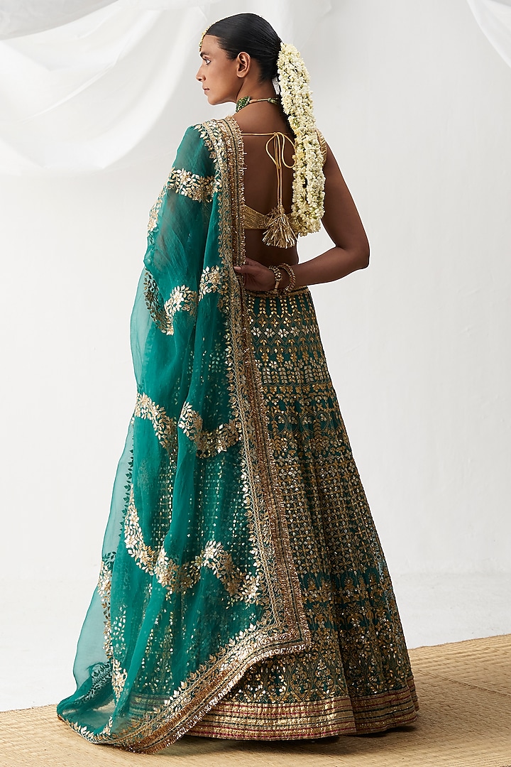 Green Organza Embroidered Bridal Lehenga Set by ITRH at Pernia's Pop Up Shop