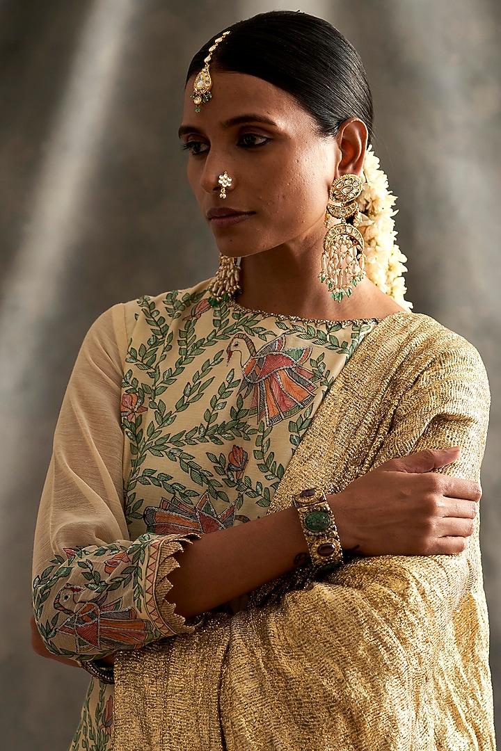 Gold Chanderi Kurta Set by ITRH at Pernia's Pop Up Shop