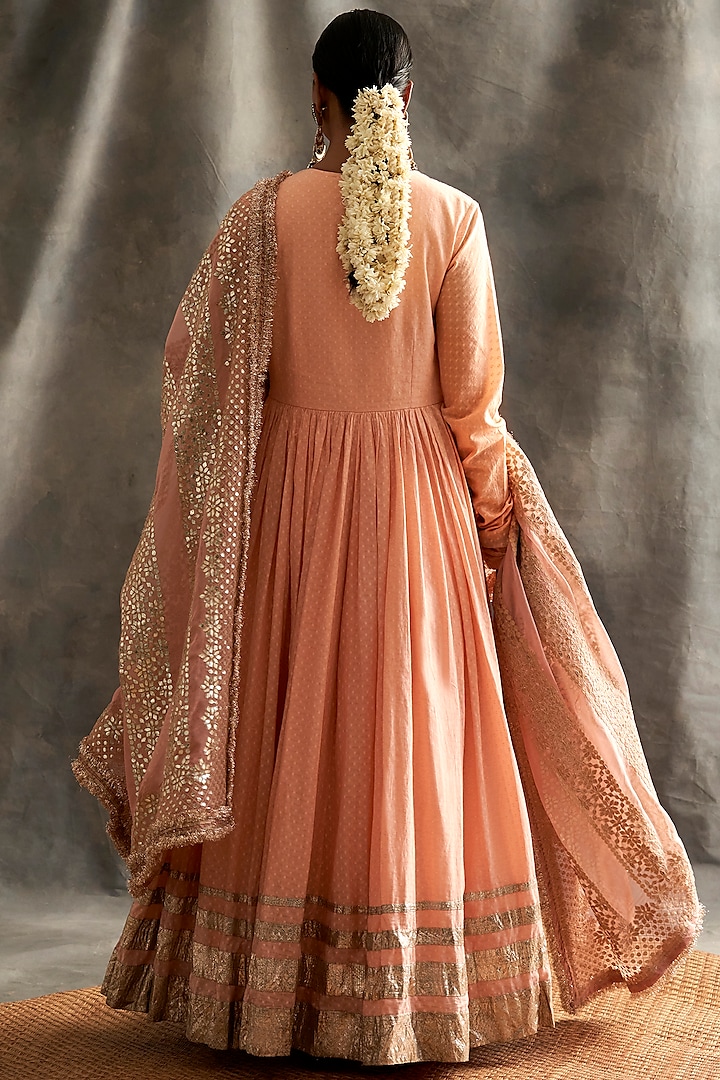 Peach Cotton Angrakha Kurta Set by ITRH at Pernia's Pop Up Shop