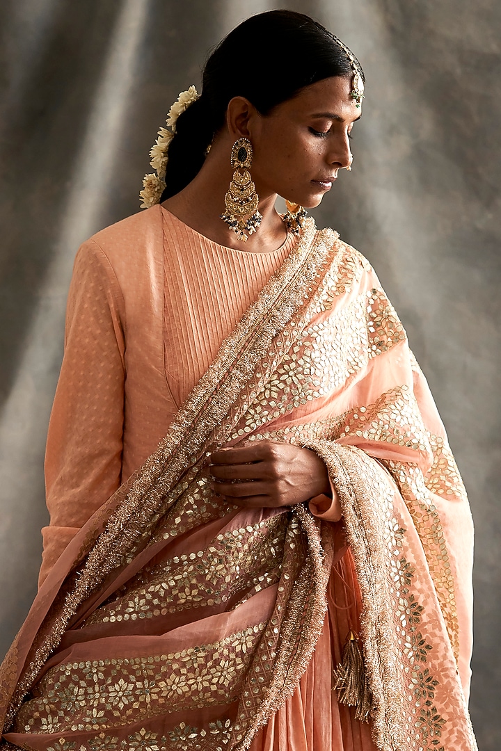 Peach Cotton Angrakha Kurta Set by ITRH at Pernia's Pop Up Shop