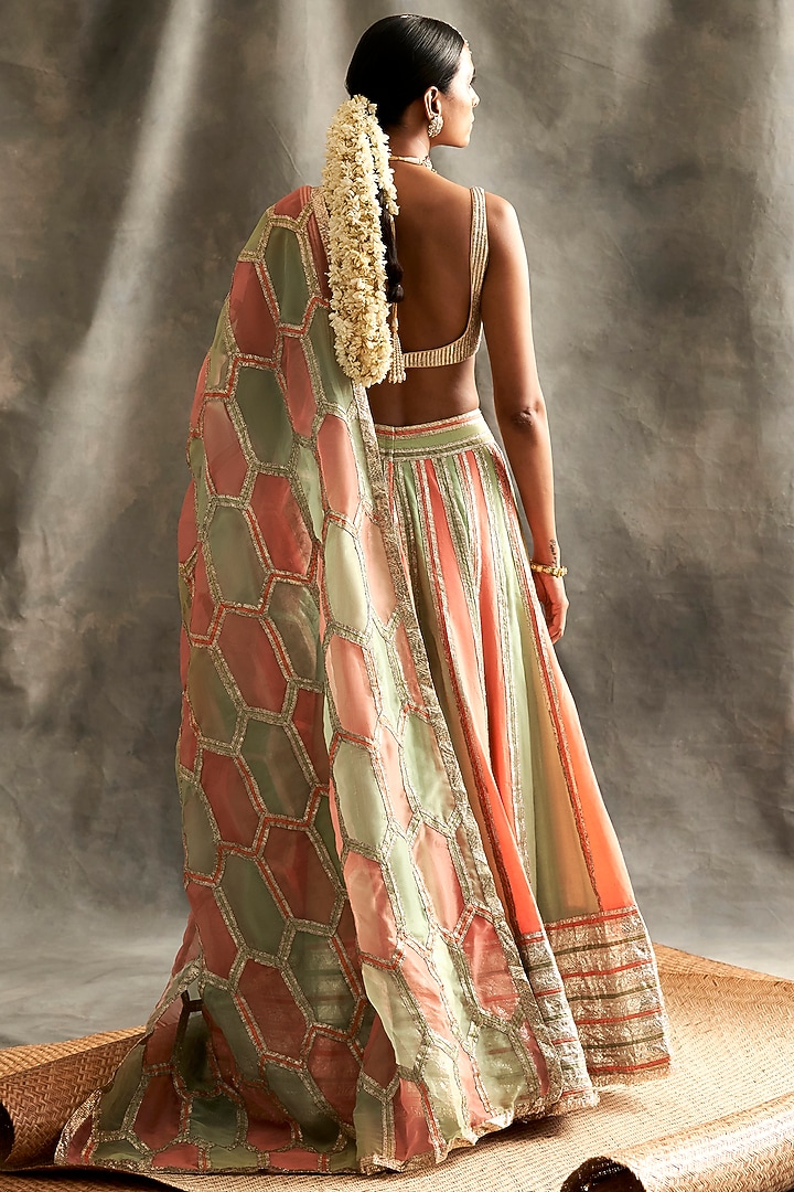 Peach & Mint Linen Bridal Lehenga Set by ITRH at Pernia's Pop Up Shop