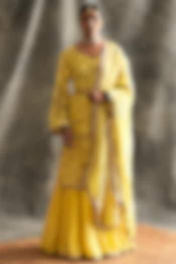 Yellow Silk Chanderi Sharara Set by ITRH at Pernia's Pop Up Shop