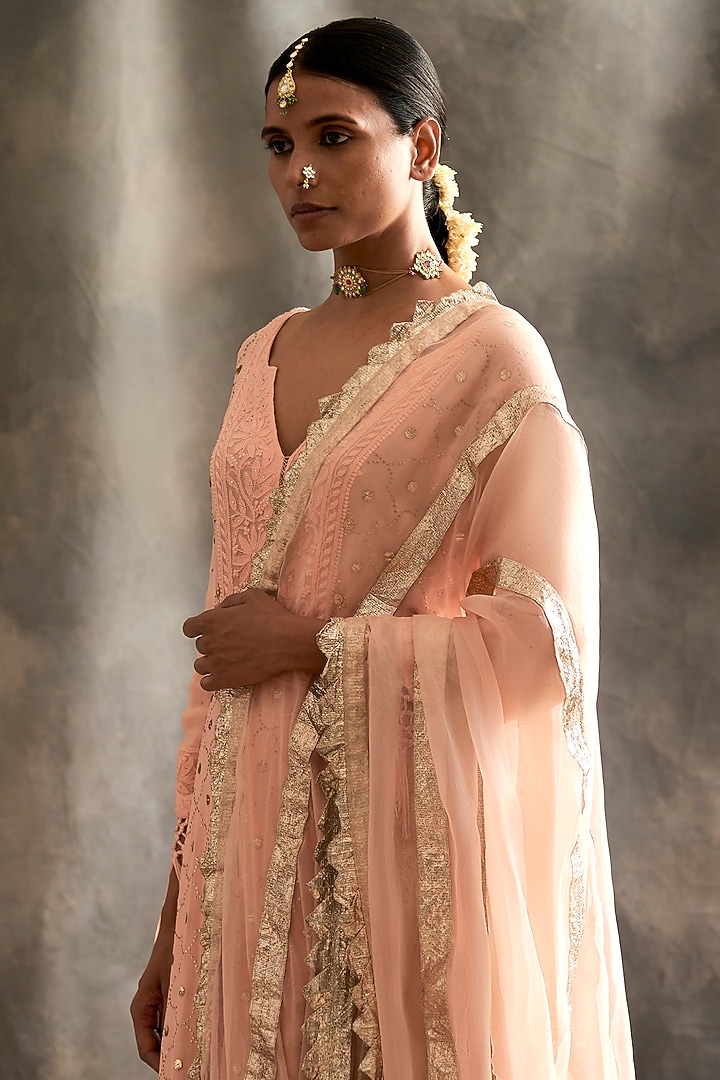 Peach Silk Layered Wedding Sharara Set by ITRH at Pernia's Pop Up Shop