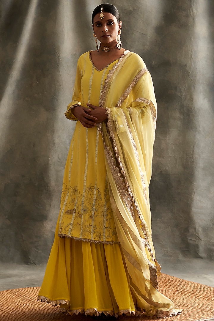Yellow Embroidered Sharara Set by ITRH