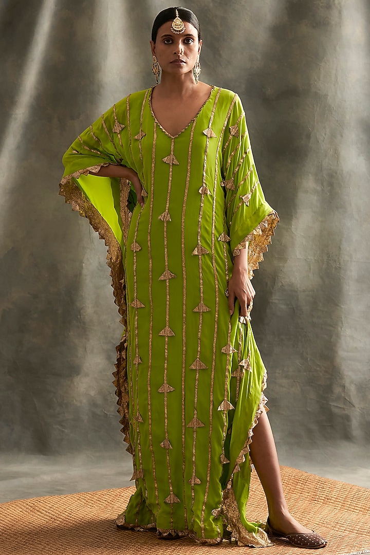 Parrot Green Embroidered Kaftan by ITRH