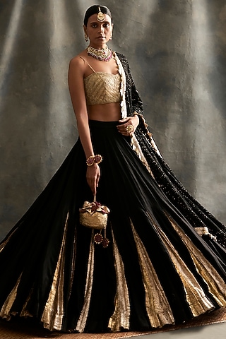 Black Chanderi & Lampi Lehenga Set by ITRH