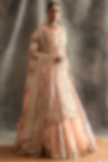 Peach Silk Chanderi Bridal Lehenga Set by ITRH at Pernia's Pop Up Shop