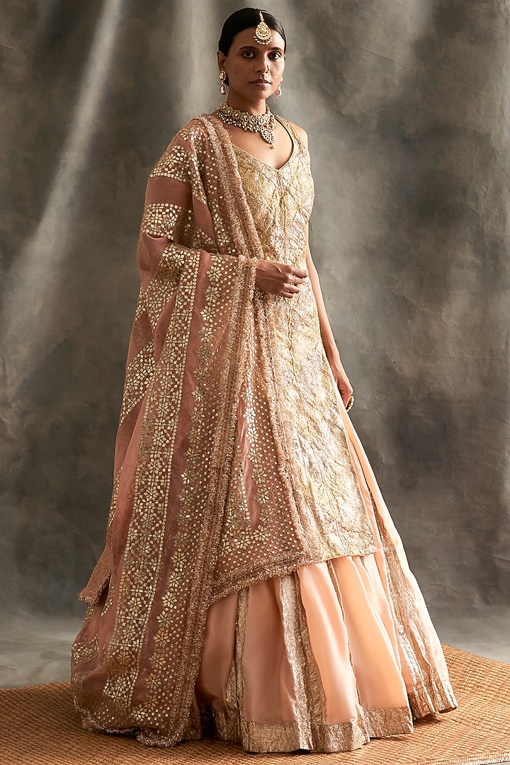 Peach Silk Chanderi Bridal Lehenga Set by ITRH at Pernia's Pop Up Shop