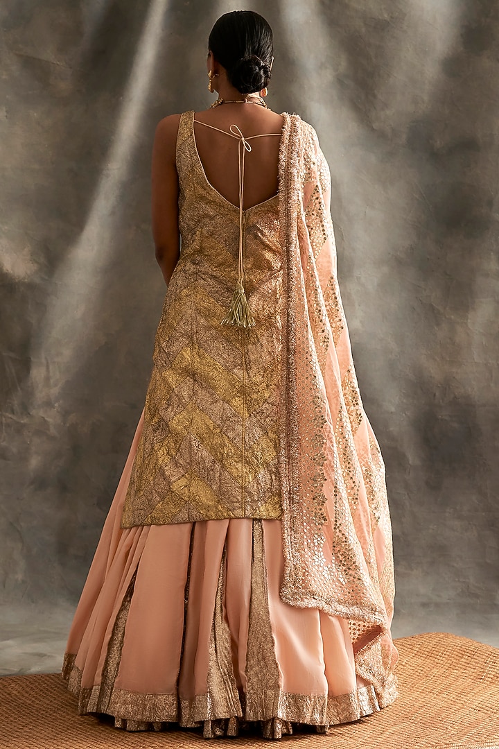 Peach Silk Chanderi Bridal Lehenga Set by ITRH at Pernia's Pop Up Shop