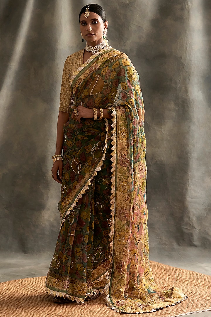 Multi Colored Zardosi Embroidered Saree by ITRH