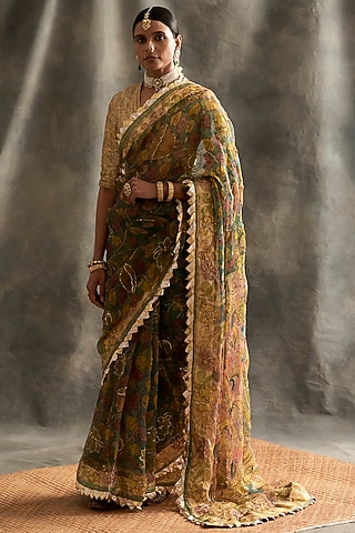 Multi Colored Zardosi Embroidered Saree by ITRH