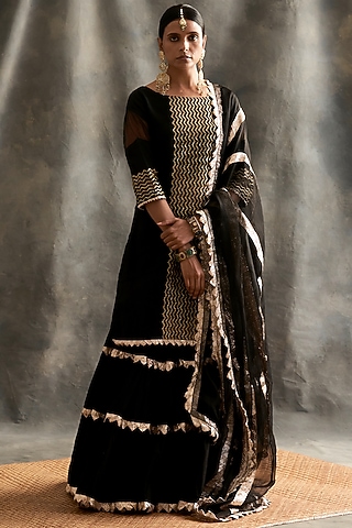 Black Silk Chanderi Sharara Set by ITRH