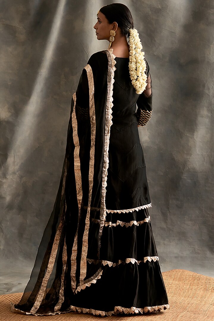 Black Silk Chanderi Wedding Sharara Set by ITRH at Pernia's Pop Up Shop