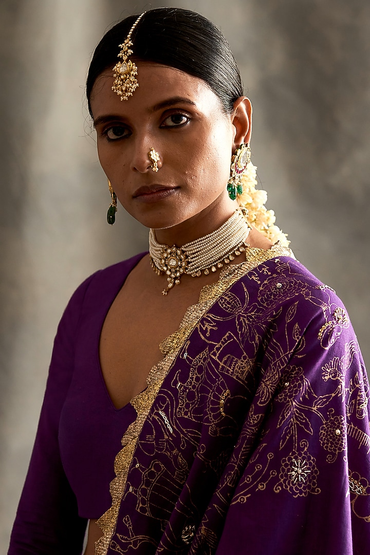 Silver & Gold Linen Bridal Lehenga Set by ITRH at Pernia's Pop Up Shop