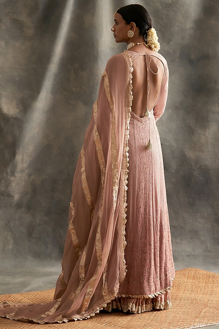 Rose Pink Ombre Pure Silk Wedding Anarkali Set by ITRH at Pernia's Pop Up Shop