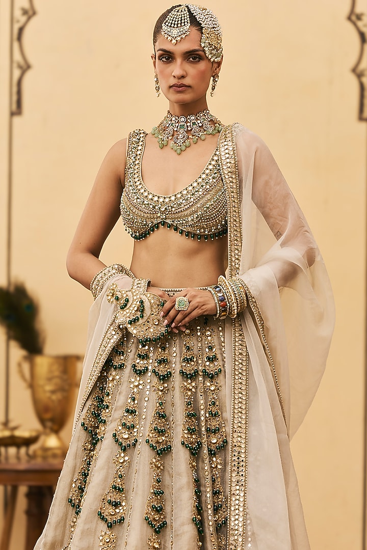 Silver Tissue Bridal Lehenga Set by ITRH at Pernia's Pop Up Shop
