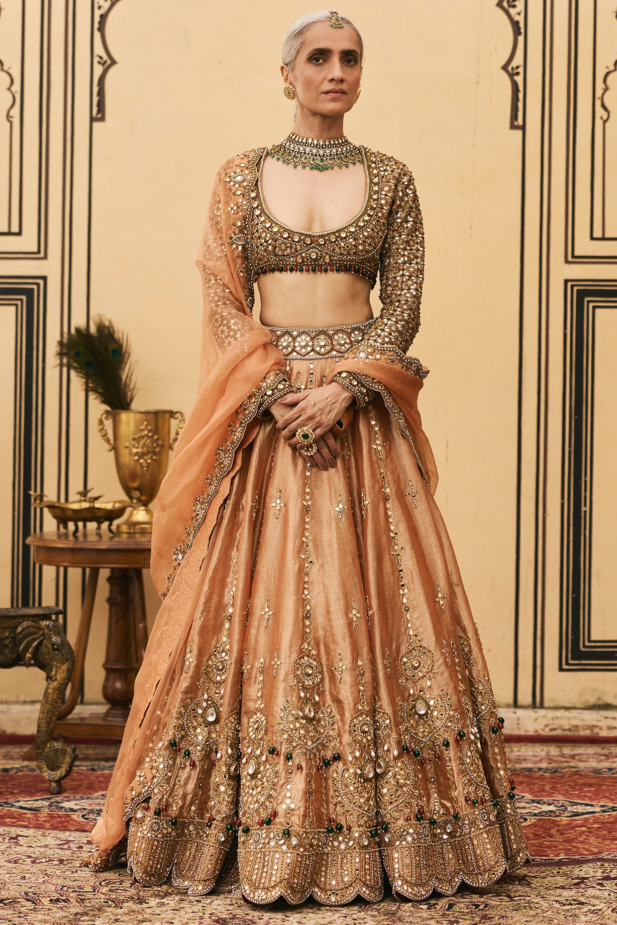 ITRH Orange Tissue Embellished Lehenga Set