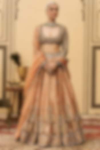Orange Tissue Embellished Bridal Lehenga Set by ITRH at Pernia's Pop Up Shop