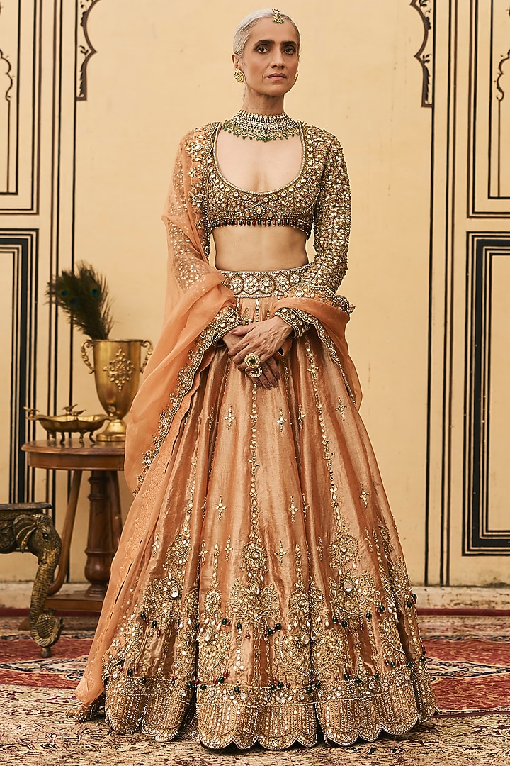 Orange Tissue Embellished Bridal Lehenga Set by ITRH at Pernia's Pop Up Shop