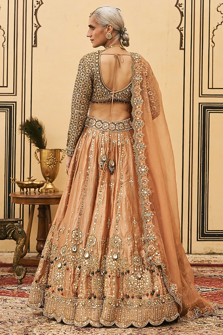 Orange Tissue Embellished Bridal Lehenga Set by ITRH at Pernia's Pop Up Shop