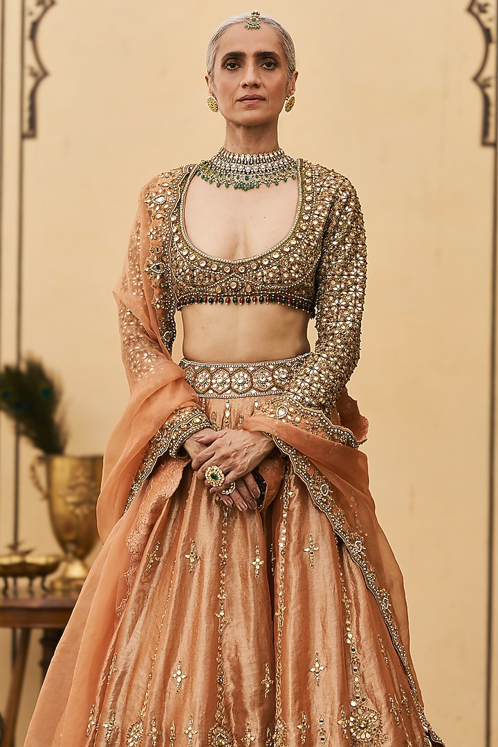 Orange Tissue Embellished Bridal Lehenga Set by ITRH at Pernia's Pop Up Shop