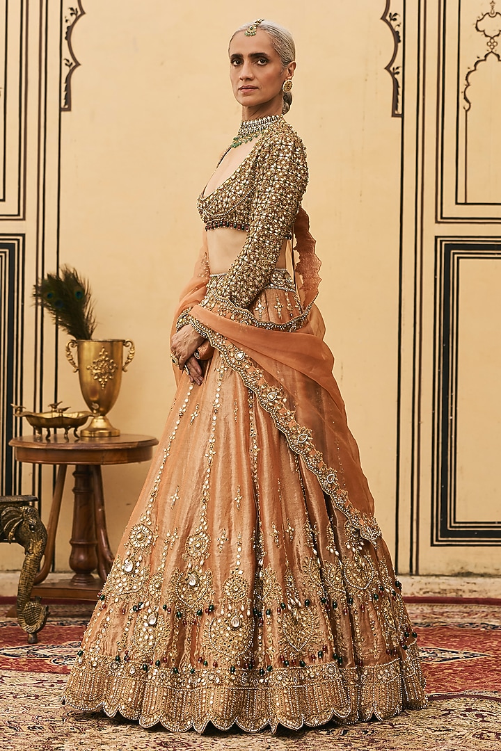 Orange Tissue Embellished Bridal Lehenga Set by ITRH at Pernia's Pop Up Shop