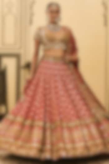 Radiant Red Bandhani Bridal Lehenga Set by ITRH at Pernia's Pop Up Shop