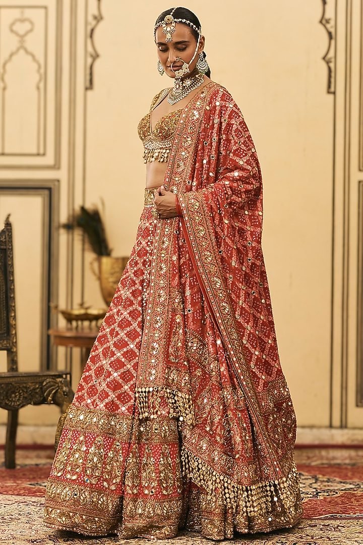 Radiant Red Bandhani Bridal Lehenga Set by ITRH at Pernia's Pop Up Shop