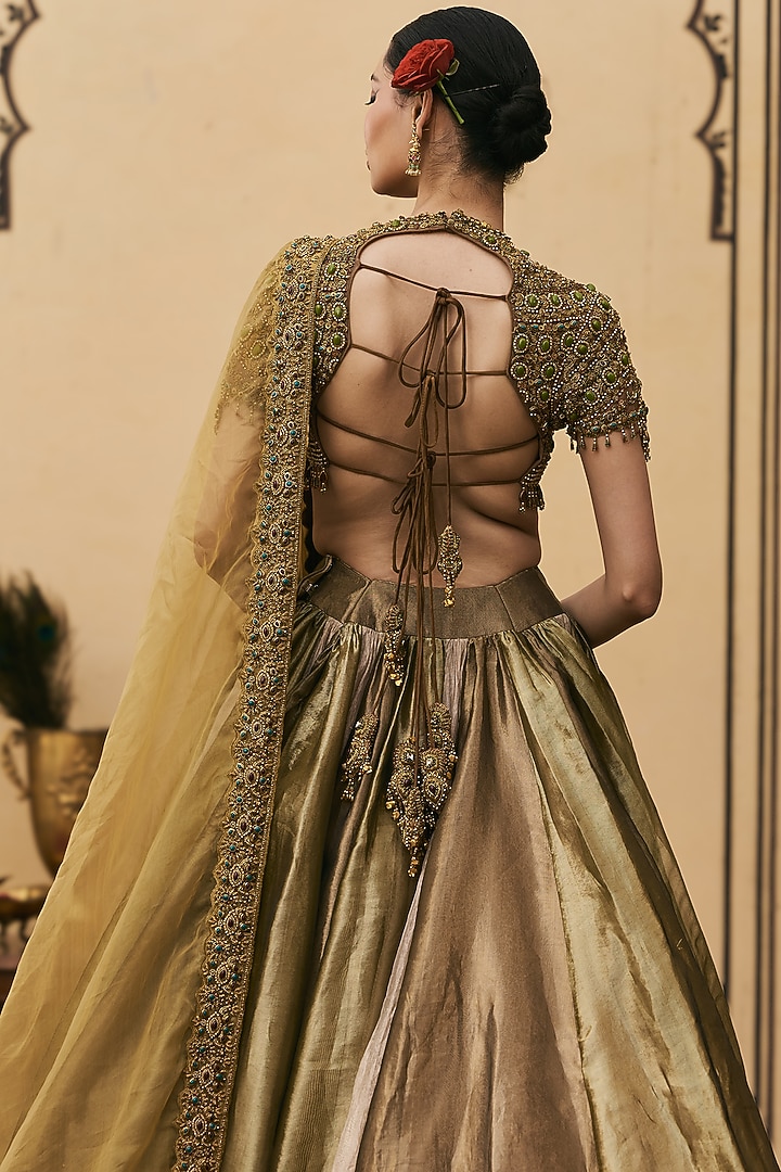 Multi-Colored Silk Tissue Brocade Bridal Lehenga Set by ITRH at Pernia's Pop Up Shop