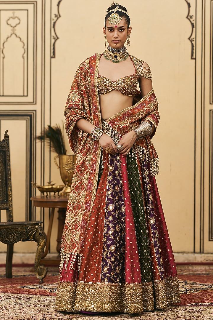 Multi-Colored Brocade Bridal Lehenga Set by ITRH at Pernia's Pop Up Shop