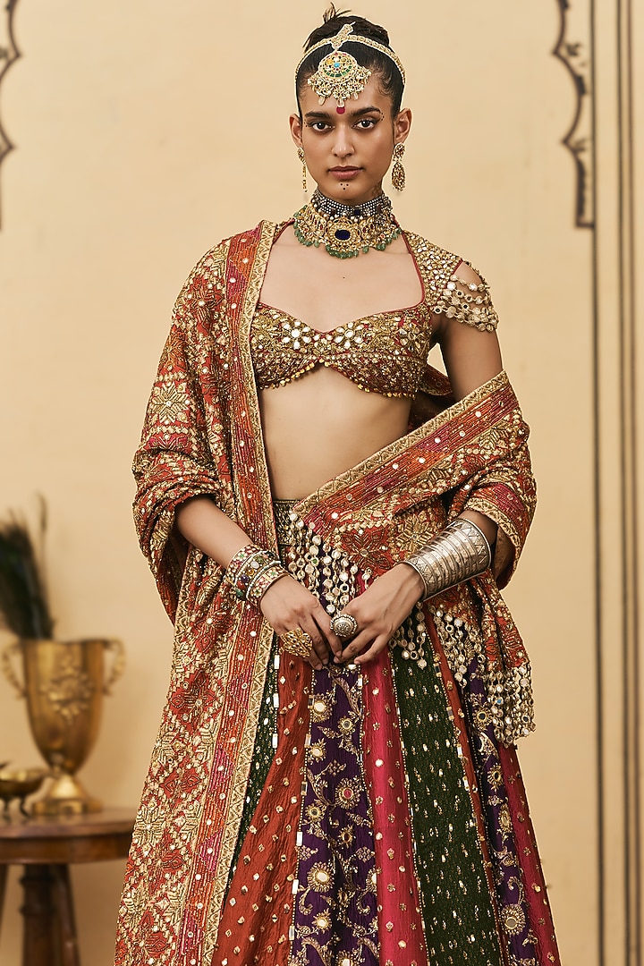 Multi-Colored Brocade Bridal Lehenga Set by ITRH at Pernia's Pop Up Shop