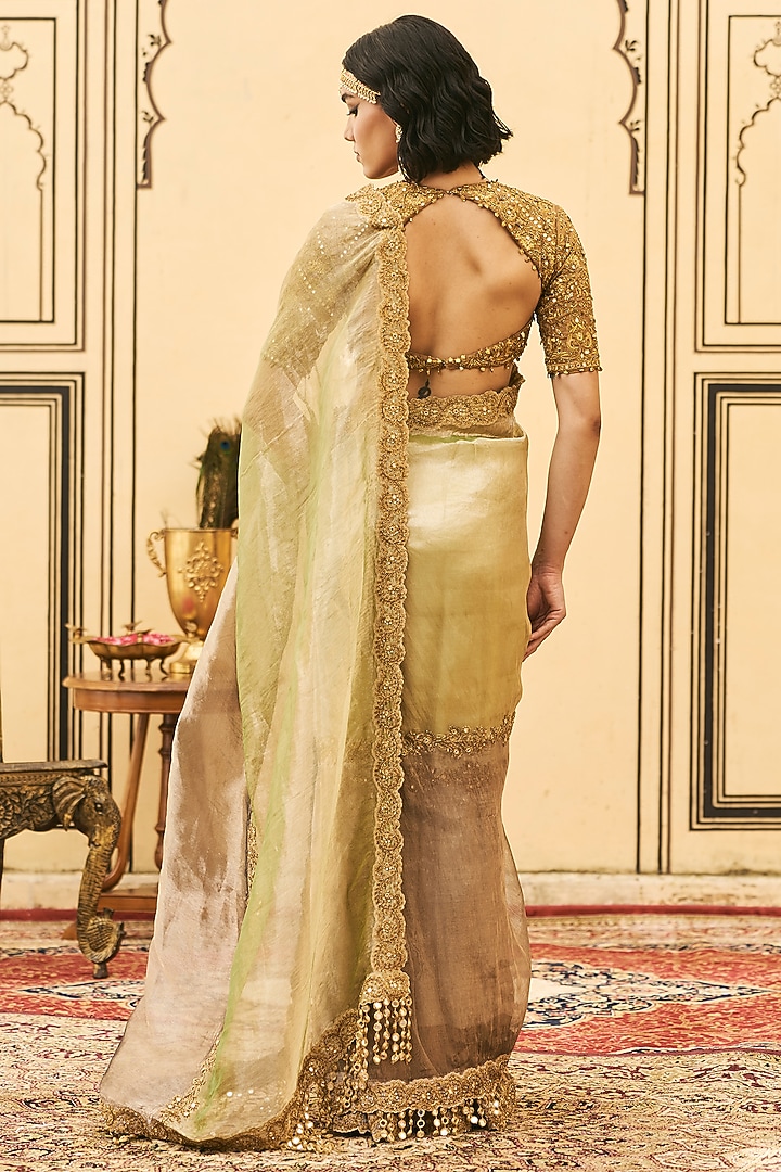 Black & Green Tissue Zardosi Embroidered Bridal Saree Set by ITRH at Pernia's Pop Up Shop