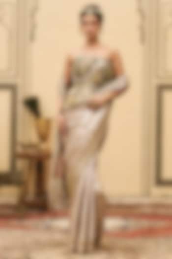 Rose Gold Tissue Brocade Bridal Saree Set by ITRH at Pernia's Pop Up Shop