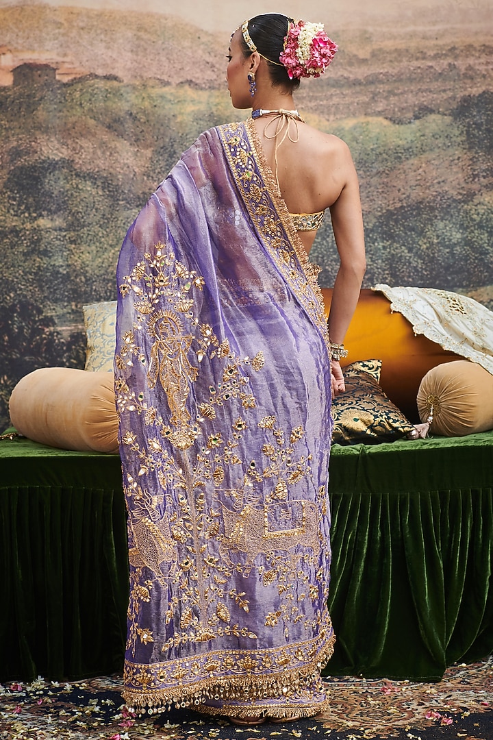 Purple Tissue Ghungroo Embellished Bridal Saree Set by ITRH at Pernia's Pop Up Shop