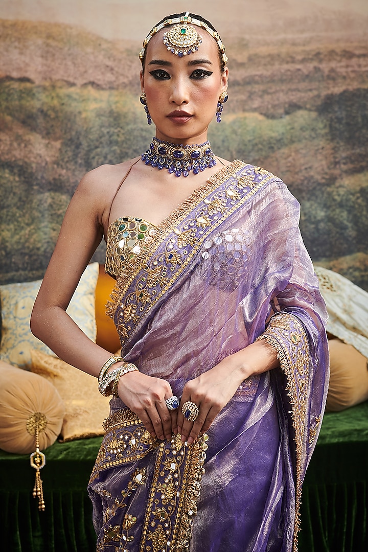 Purple Tissue Ghungroo Embellished Bridal Saree Set by ITRH at Pernia's Pop Up Shop