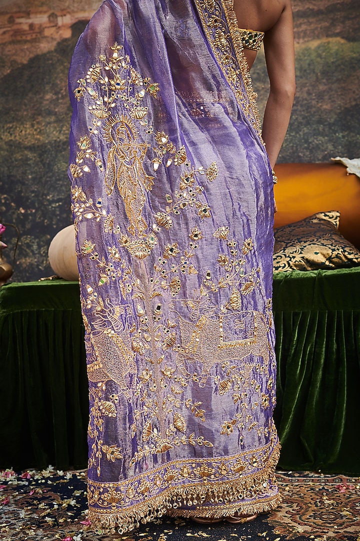 Purple Tissue Ghungroo Embellished Bridal Saree Set by ITRH at Pernia's Pop Up Shop