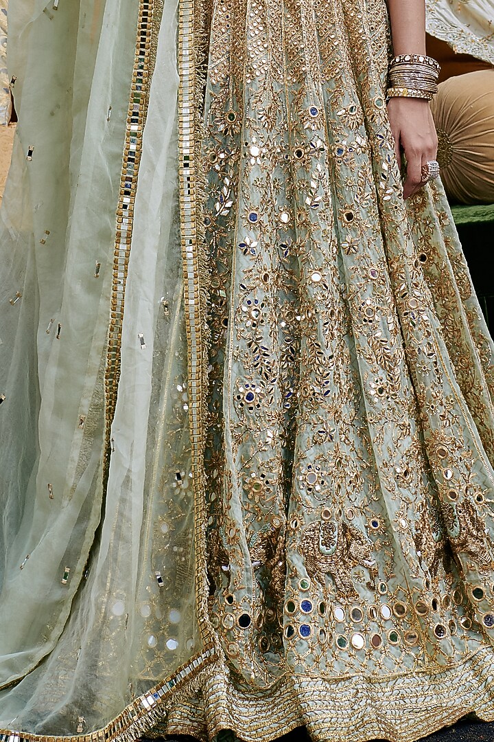 Ivory Organza Gota & Mirror Embroidered Bridal Lehenga Set by ITRH at Pernia's Pop Up Shop