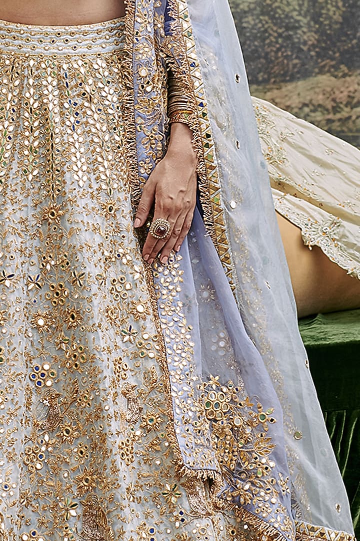 Powder Blue Organza Gota & Mirror Embroidered Bridal Lehenga Set by ITRH at Pernia's Pop Up Shop