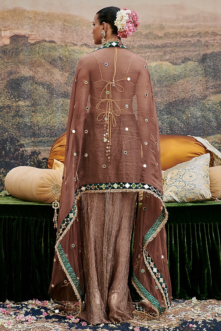 Brown Tissue Crushed Skirt Set by ITRH at Pernia's Pop Up Shop