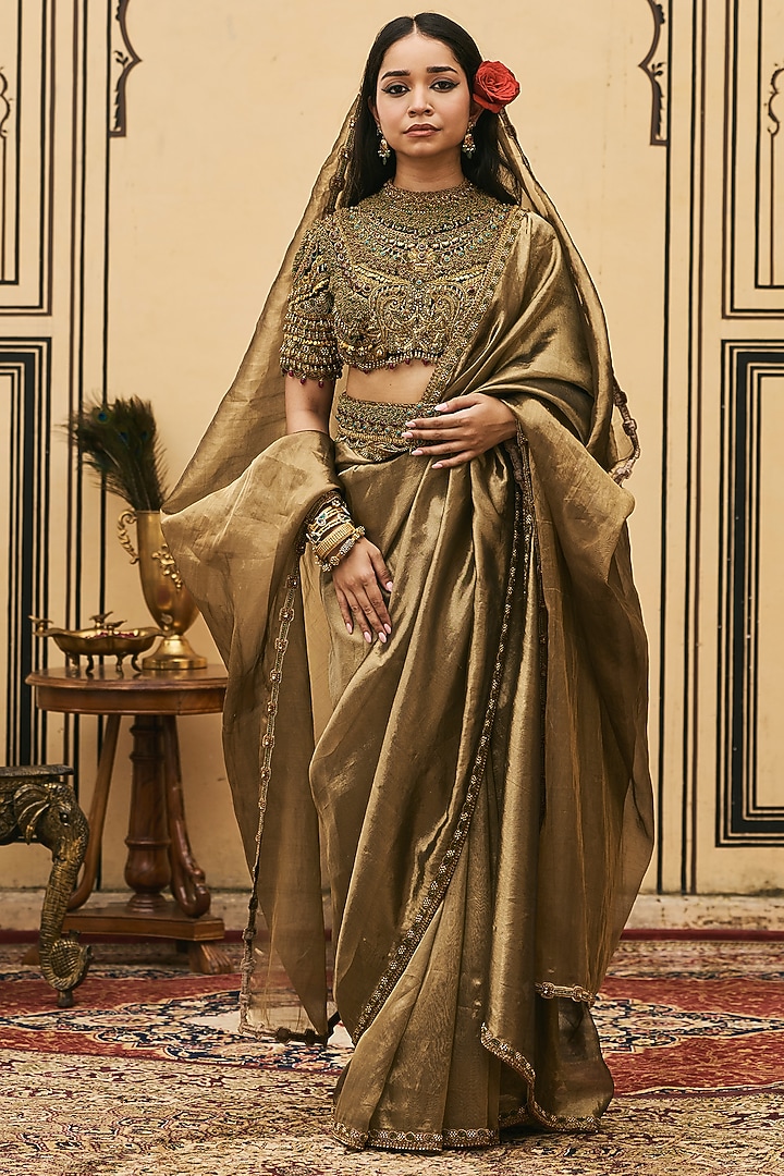 Black Tissue Bridal Saree Set by ITRH at Pernia's Pop Up Shop