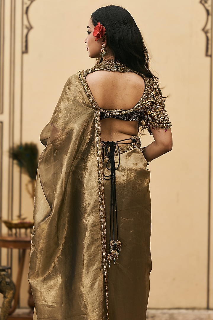 Black Tissue Bridal Saree Set by ITRH at Pernia's Pop Up Shop