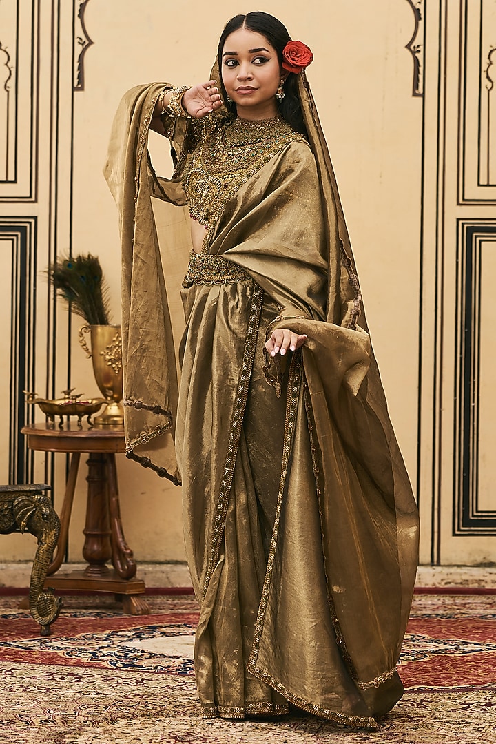 Black Tissue Bridal Saree Set by ITRH at Pernia's Pop Up Shop