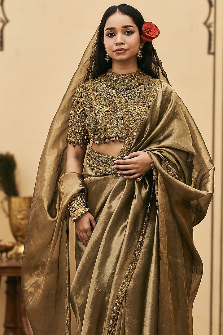Black Tissue Bridal Saree Set by ITRH at Pernia's Pop Up Shop