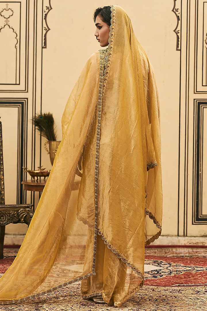 Mustard Silk Tissue Bridal Saree Set by ITRH at Pernia's Pop Up Shop