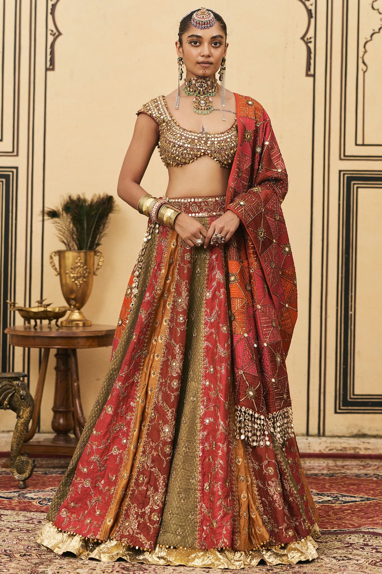 ITRH Multi-Colored Brocade Embroiderd Lehenga Set